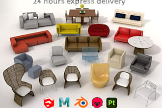 make 3d product mockup, furniture,interior design, texture