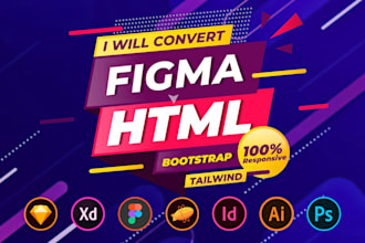 convert figma to html, psd to html, xd to html responsive bootstrap tailwind css