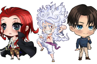 design cute chibi art for keychains, pfp, stickers or couple with my chibi style
