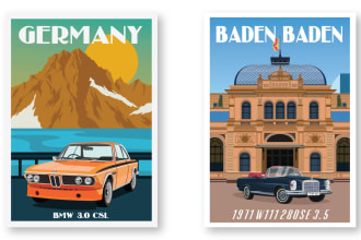 draw vintage, classic, retro vector poster car or any vehicle