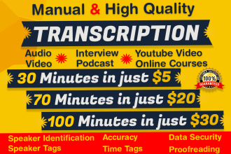 transcribe interview audio or do video transcription in 6 hrs