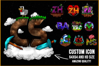 illustrate a minecraft sever logo or icon and discord icon