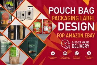 design pouch bag packaging, cbd, hempand supplement label  design for amazon