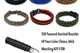 handmake a custom 550 paracord survival bracelet with matching key fob and mail it to you
