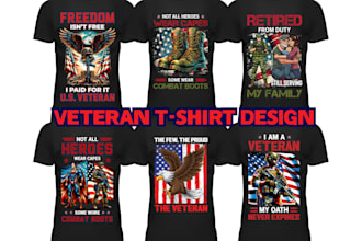 create custom veteran t shirt design with USA flag in 6 hour