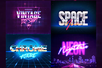 make 80s retro vintage logo chrome neon style