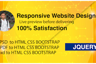 convert psd, pdf, xd, jpg to html css bootstrap jquery