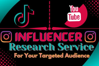 do research tik tok youtube instagram influencer with email finding and listing