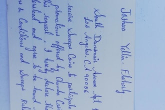 handwrite your sweepstakes cards and envelopes and letters