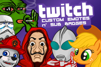 design express twitch emotes and sub badges in unique style