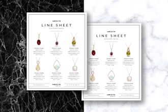 design product line sheet sell sheet or wholesale catalog within 24hrs