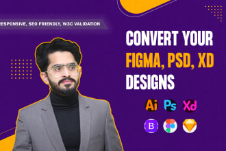 convert your figma, xd, psd designs to responsive HTML CSS bootstrap