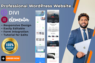 develop wordpress website using divi, divi builder and elementor