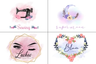 design feminine minimal business botanical boho watercolor floral signature logo