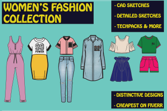 make womens clothing design with fashion tech pack as a fashion designer