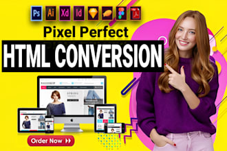 convert psd to html, figma  to html, xd to responsive website