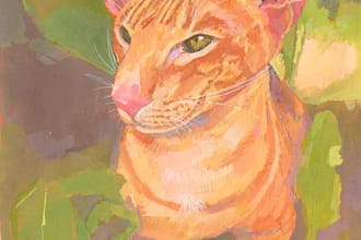 paint cute realistic pet portrait in gouache