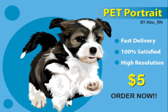 do custom pet dog cat cartoon portrait drawing illustration