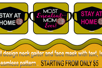 design neck gaiter and face mask with text, logo or  pattern