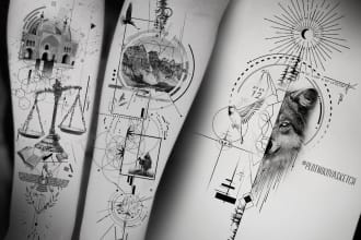 draw a unique abstract graphic fine line tattoo design
