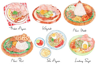 draw food illustration using watercolor