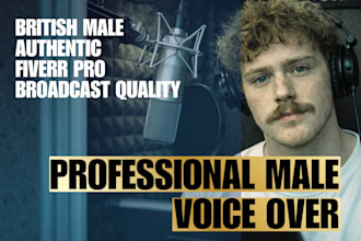 record natural british male voice over narration in 24hr