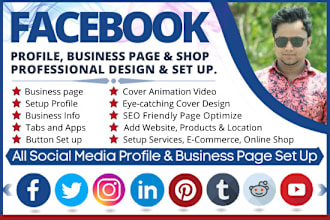setup youtube, facebook, instagram business page, and animation