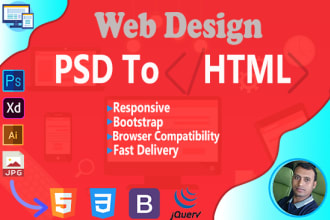convert psd, jpg to html responsive bootstrap web design