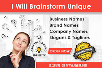 brainstorm simple, short and catchy business name, company name, domain, slogan