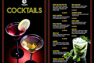 design an elegant bar, cafe, or any kind of restaurant menu