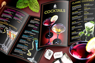 design an elegant bar, cafe, or any kind of restaurant menu