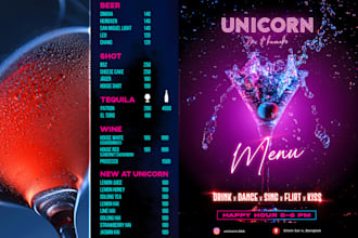 design an elegant bar, cafe, or any kind of restaurant menu