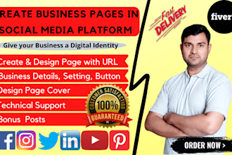 create facebook business page, instagram, twitter, linkedin, youtube account