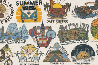 create vintage retro hand drawn illustration, logo, or badge