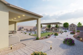 design front yard, backyard garden and create 3d rendering