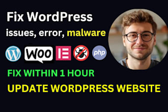 fix wordpress issues error bug, update wordpress website, malware virus removal
