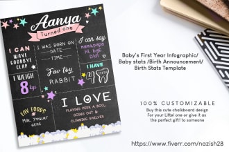 create a babys first year infographic stats birth announcement
