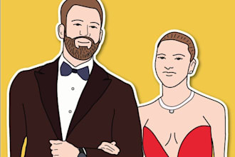 draw a funny and cute portrait like a sticker