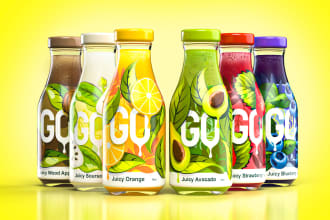 design a modern food product packaging label with 3d image