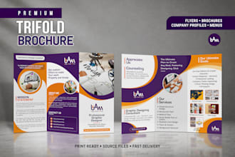 design flyer, trifold brochure, business card, restaurant menu