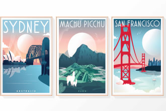 create modern vintage travel poster in a minimalist style