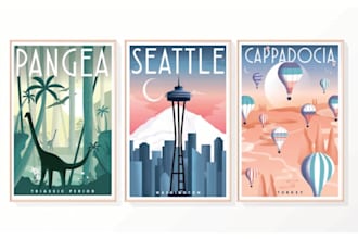 create modern vintage travel poster in a minimalist style