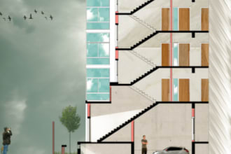 render  architectural 2d section , elevation in photoshop