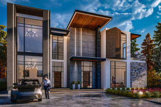create 3d architecture model, render of exterior interior