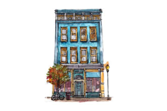draw architectural  sketches of exterior view of buildings with watercolor