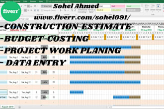 estimate construction work, budget, project plan, data entry, costing work