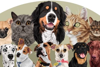draw your animal pet into vector art cartoon