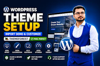 install wordpress theme, import demo and customize your site