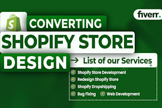 set up converting shopify dropshipping store and shopify store design