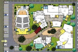 render architecture plan, section, elevation in photoshop